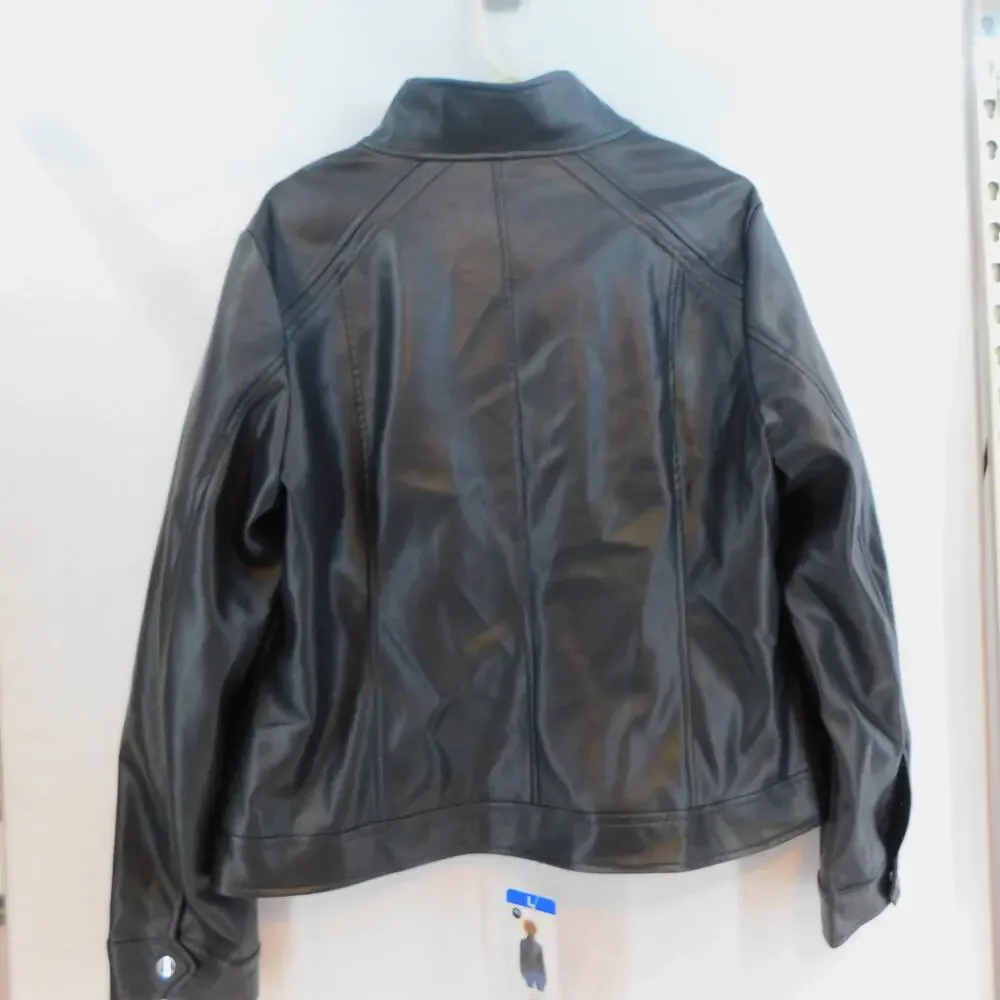 Vince Camuto Women's Black Viral Faux Leather Jacket Large New